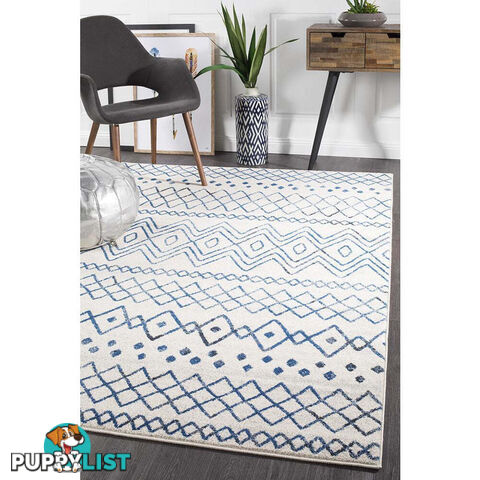 Oasis Nadia White Blue Rustic Tribal Rug 500X80cm  - OAS-453-WBLU-500X80