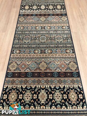 Afghan Black Hallway Runner 80CM Wide 6.5M  - Afghan 135 Black