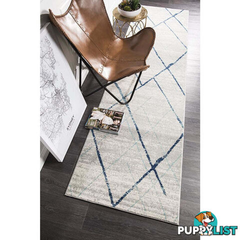 Oasis Noah White Blue Contemporary Runner Rug 400X80cm  - OAS-452-BLUE-400X80