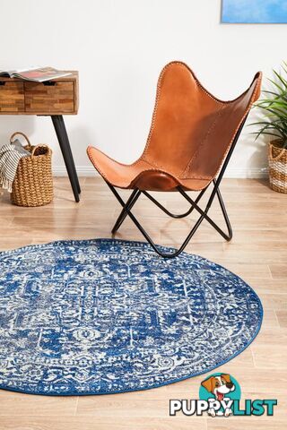 Evoke Contrast Navy Transitional Round Rug 150X150CM  - EVO-253-NAVY-150X150