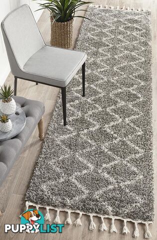 Saffron Thick Pile Moroccan Grey Runner Rug 300X80CM  - SAF-11-GRY-300X80