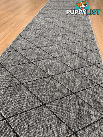 Chino 1931 Grey Black Hall Runner 80cm Wide Non-Slip 3M  - 1931 Silver Grey Black