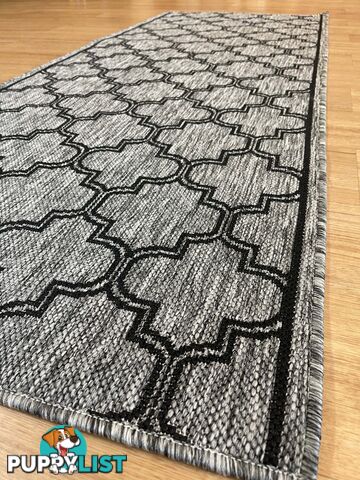 Moroccan Grey Black Hall Runner Non-Slip 80cm Wide 13.5M  - 2534 Grey Black (DM9 E)