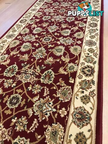 Traditional Hall Runner Agrabah Red Cream High Quality 14m  - Agrabah-173-Burgundy