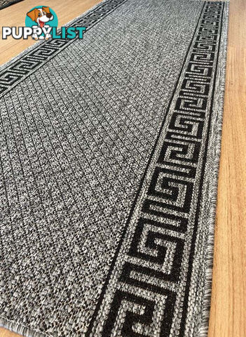 Xena Greek Key Grey Black Hall Runner Non-Slip 80cm Wide 2M  - 2533 Grey Black (DM9E)