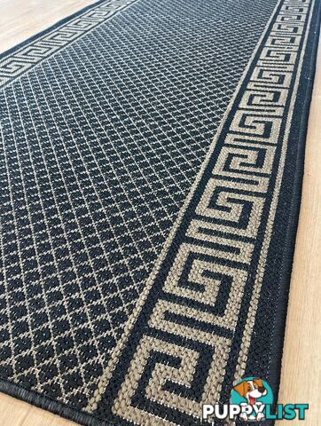 Xena Greek Key Black Natural Hall Runner Non-Slip 80cm Wide 17M  - 2533 Black Natural (991K)