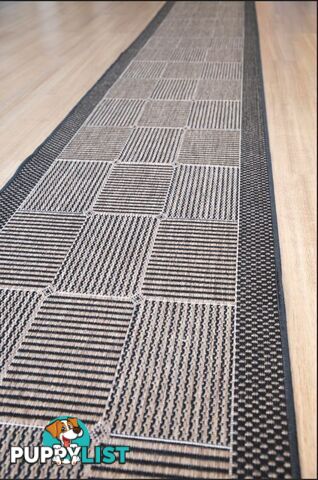 Suva Squares Coffee Black 22 121 Hallway Runner Non Slip 11.5M  - 22/121