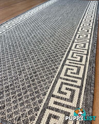 Xena Greek Key Silver Ivory  Hall Runner Non-Slip 80cm Wide 7.5M  - 2533 Silver Grey-Ivory (GU6 E)