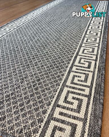 Xena Greek Key Silver Ivory  Hall Runner Non-Slip 80cm Wide 8M  - 2533 Silver Grey-Ivory (GU6 E)