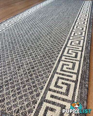 Xena Greek Key Silver Ivory  Hall Runner Non-Slip 80cm Wide 14M  - 2533 Silver Grey-Ivory (GU6 E)