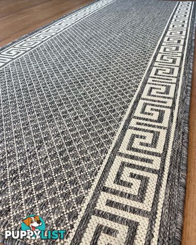 Xena Greek Key Silver Ivory  Hall Runner Non-Slip 80cm Wide 3.5M  - 2533 Silver Grey-Ivory (GU6 E)