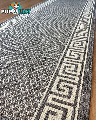 Xena Greek Key Silver Ivory  Hall Runner Non-Slip 80cm Wide 3.5M  - 2533 Silver Grey-Ivory (GU6 E)