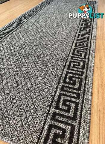 Xena Greek Key Grey Black Hall Runner Non-Slip 80cm Wide 19M  - 2533 Grey Black (DM9E)