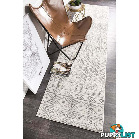 Oasis Ismail White Grey Rustic Runner Rug 500X80cm  - OAS-456-GREY-500X80