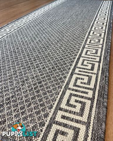 Xena Greek Key Silver Ivory  Hall Runner Non-Slip 80cm Wide 15.5M  - 2533 Silver Grey-Ivory (GU6 E)