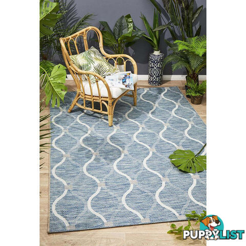 Terrace Denise Trellis Rug Blue 400X80CM  - TER-5501-BLU-400X80