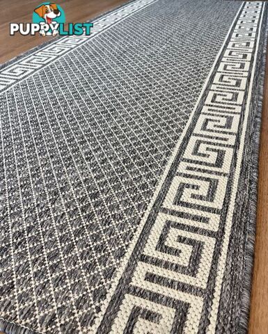 Xena Greek Key Silver Ivory  Hall Runner Non-Slip 80cm Wide 10.5M  - 2533 Silver Grey-Ivory (GU6 E)