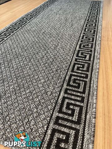 Xena Greek Key Grey Black Hall Runner Non-Slip 80cm Wide 14M  - 2533 Grey Black (DM9E)