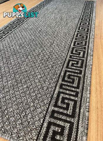 Xena Greek Key Grey Black Hall Runner Non-Slip 80cm Wide 14M  - 2533 Grey Black (DM9E)