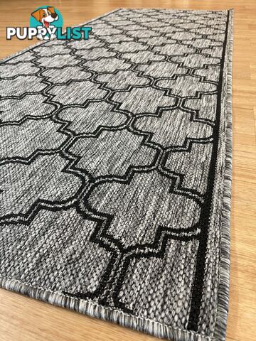 Moroccan Grey Black Hall Runner Non-Slip 80cm Wide 15M  - 2534 Grey Black (DM9 E)