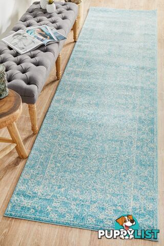 Evoke Depth Blue Transitional Runner Rug 400X80CM  - EVO-258-BLUE-400X80