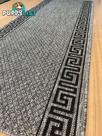 Xena Greek Key Grey Black Hall Runner Non-Slip 80cm Wide 15.5M  - 2533 Grey Black (DM9E)