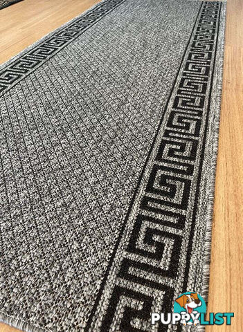 Xena Greek Key Grey Black Hall Runner Non-Slip 80cm Wide 15.5M  - 2533 Grey Black (DM9E)