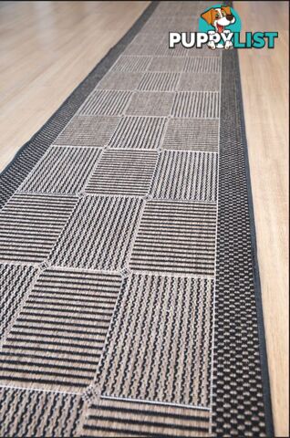 Suva Squares Coffee Black 22 121 Hallway Runner Non Slip 14.5M  - 22/121