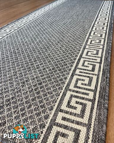 Xena Greek Key Silver Ivory  Hall Runner Non-Slip 80cm Wide 15M  - 2533 Silver Grey-Ivory (GU6 E)