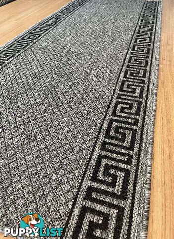 Xena Greek Key Grey Black Hall Runner Non-Slip 80cm Wide 22M  - 2533 Grey Black (DM9E)