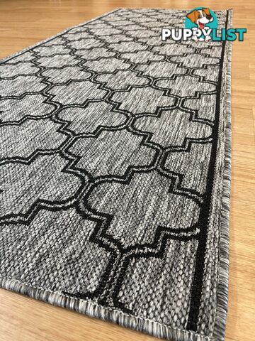 Moroccan Grey Black Hall Runner Non-Slip 80cm Wide 14.5M  - 2534 Grey Black (DM9 E)