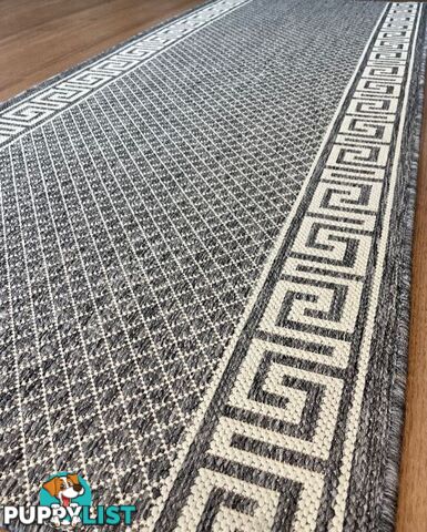 Xena Greek Key Silver Ivory  Hall Runner Non-Slip 80cm Wide 6M  - 2533 Silver Grey-Ivory (GU6 E)