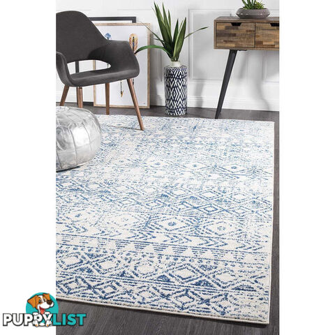 Oasis Ismail White Blue Rustic Rug 230X160cm  - OAS-456-BLUE-230X160