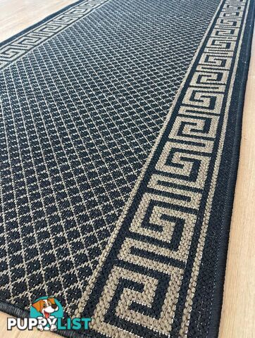 Xena Greek Key Black Natural Hall Runner Non-Slip 80cm Wide 9.5M  - 2533 Black Natural (991K)