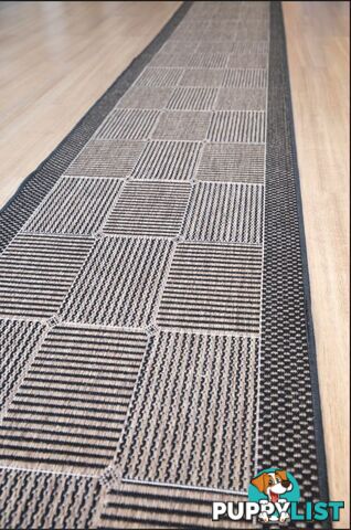 Suva Squares Coffee Black 22 121 Hallway Runner Non Slip 1M  - 22 121 1M