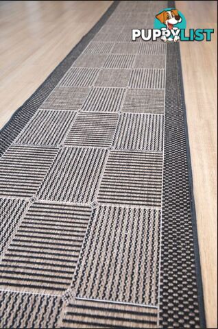 Suva Squares Coffee Black 22 121 Hallway Runner Non Slip 12M  - 22/121