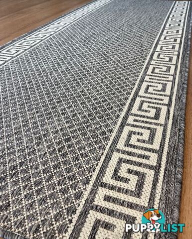 Xena Greek Key Silver Ivory Hall Runner Non-Slip 67cm Wide 15M  - 2533 Silver Grey Ivory 67CM