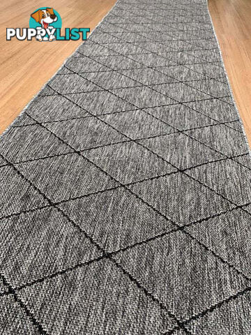 Chino 1931 Grey Black Hall Runner 80cm Wide Non-Slip 12M  - 1931 Silver Grey Black