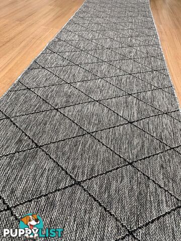 Chino 1931 Grey Black Hall Runner 80cm Wide Non-Slip 12M  - UPDAE SKU - 1931 Grey Black