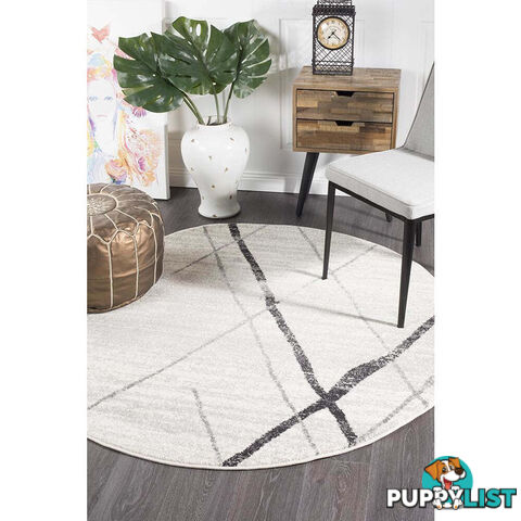 Oasis Noah White Grey Contemporary Round Rug 200X200cm  - OAS-452-GREY-200X200