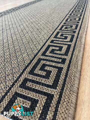 Xena Greek Key Natural Black Hall Runner Non-Slip 80cm Wide 13.5M  - 2533 Natural Black (991 X)