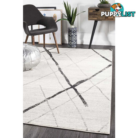 Oasis Noah White Grey Contemporary Rug 300X80cm  - OAS-452-GREY-300X80