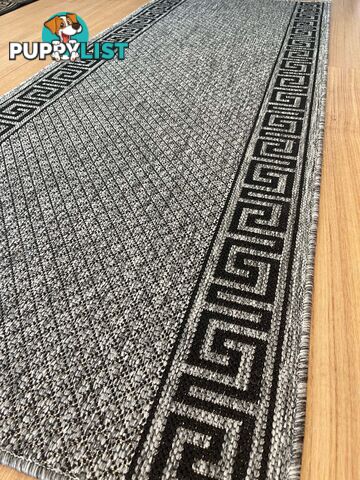 Xena Greek Key Grey Black Hall Runner Non-Slip 80cm Wide 13.5M  - 2533 Grey Black (DM9E)