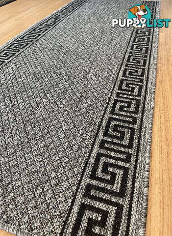 Xena Greek Key Grey Black Hall Runner Non-Slip 80cm Wide 18M  - 2533 Grey Black (DM9E)