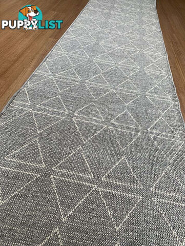 Roma Triangles Grey Hallway Runner 80CM Wide 6.5M  - AQABA GREY SUGAR 80CM