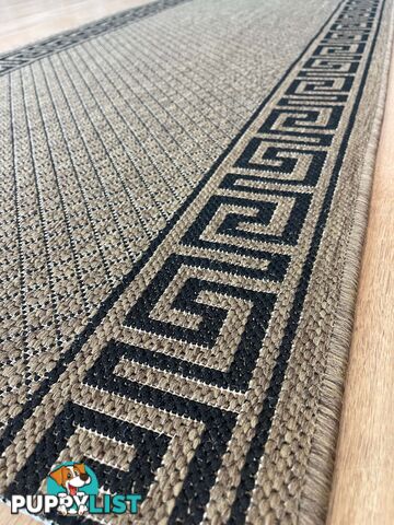 Xena Greek Key Natural Black Hall Runner Non-Slip 80cm Wide 15.5M  - 2533 Natural Black (991 X)