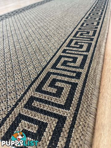 Xena Greek Key Natural Black Hall Runner Non-Slip 80cm Wide 16M  - 2533 Natural Black (991 X)