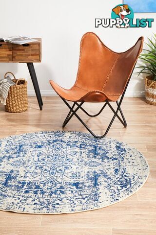 Evoke Horizon White Navy Transitional Round Rug 200X200CM  - EVO-253-WNAV-200X200