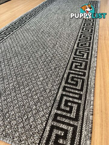 Xena Greek Key Grey Black Hall Runner Non-Slip 80cm Wide 12M  - 2533 Grey Black (DM9E)