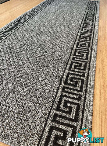 Xena Greek Key Grey Black Hall Runner Non-Slip 80cm Wide 12M  - 2533 Grey Black (DM9E)